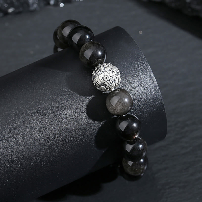 Bracciale Buddha Stones Ossidiana nera Argento Sterling 999 Purificazione Fu Carattere Trasformazione - image 3