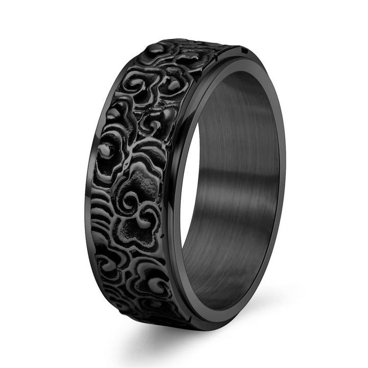 Anello girevole in titanio intagliato con motivo a nuvole di buon auspicio Buddha Stones
