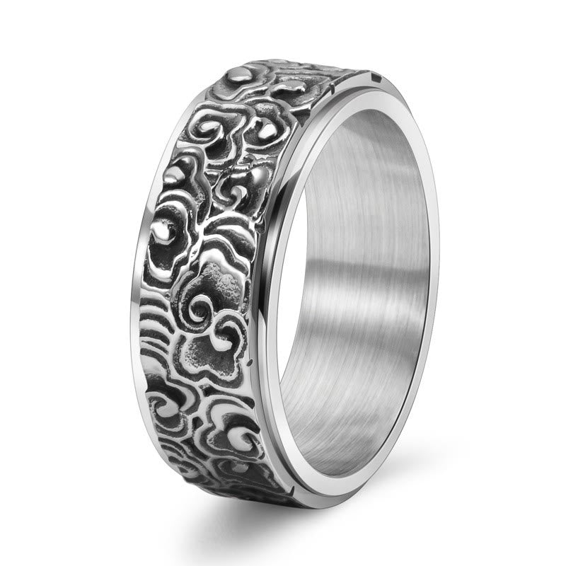 Anello girevole in titanio intagliato con motivo a nuvole di buon auspicio Buddha Stones