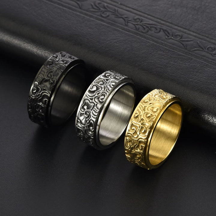 Anello girevole in titanio intagliato con motivo a nuvole di buon auspicio Buddha Stones