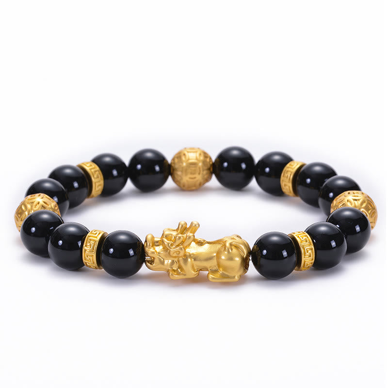 Braccialetto Buddha Stones Ossidiana nera Lega di onice nero PiXiu Om Mani Padme Hum Strength