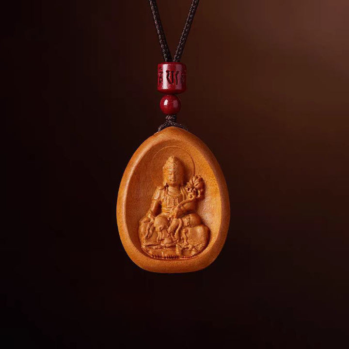 Buddha Stones Legno di pesca Cinabro Om Mani Padme Hum Zodiaco cinese Collana con corda nera Pendenti - Serpente drago di legno di pesco - image 1