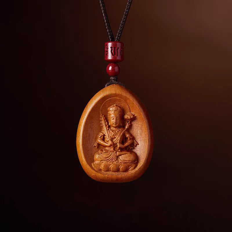 Buddha Stones Legno di pesca Cinabro Om Mani Padme Hum Zodiaco cinese Collana con corda nera Pendenti - Pesca Legno-Bue Tigre - image 15