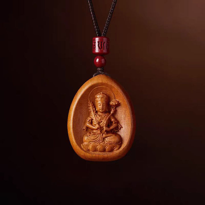 Buddha Stones Legno di pesca Cinabro Om Mani Padme Hum Zodiaco cinese Collana con corda nera Pendenti - Pesca Legno-Bue Tigre - image 15