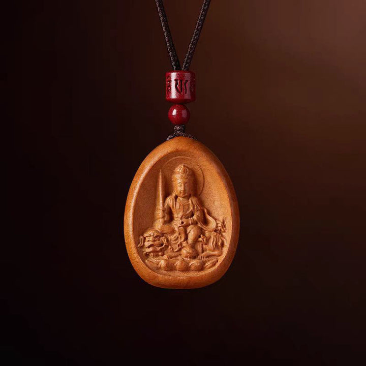 Buddha Stones Legno di pesca Cinabro Om Mani Padme Hum Zodiaco cinese Collana con corda nera Pendenti - Coniglio di legno di pesco - image 16