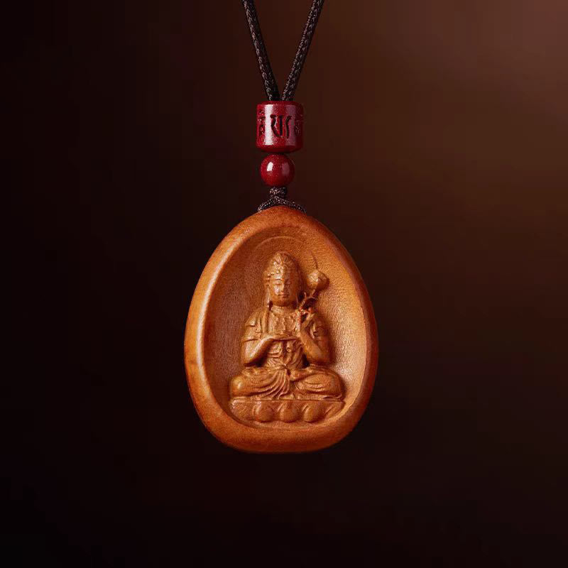 Buddha Stones Legno di pesca Cinabro Om Mani Padme Hum Zodiaco cinese Collana con corda nera Pendenti - Peach Wood-Horse - image 17