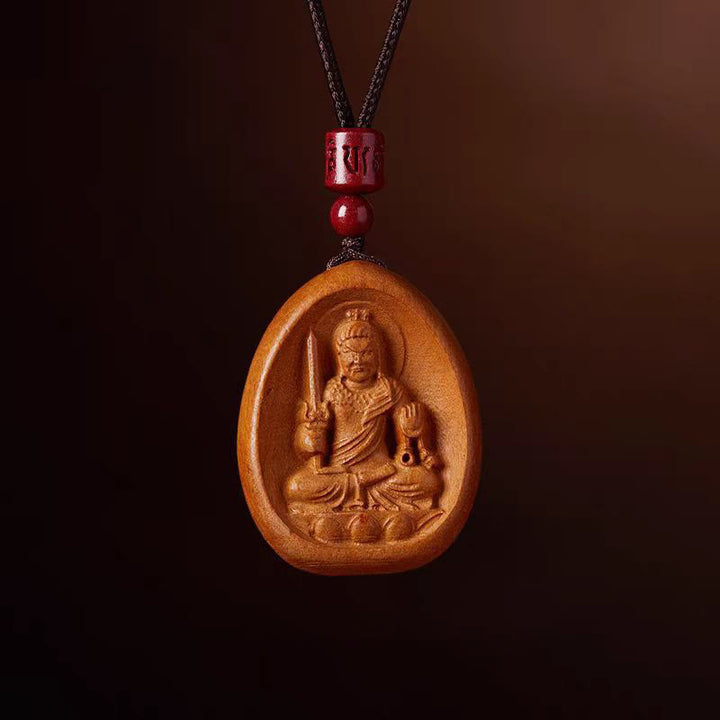 Buddha Stones Legno di pesca Cinabro Om Mani Padme Hum Zodiaco cinese Collana con corda nera Pendenti - Legno di pesco-Gallo - image 19