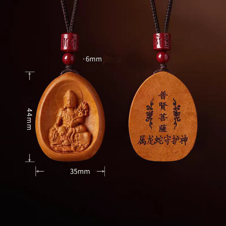Buddha Stones Legno di pesca Cinabro Om Mani Padme Hum Zodiaco cinese Collana con corda nera Pendenti - image 13