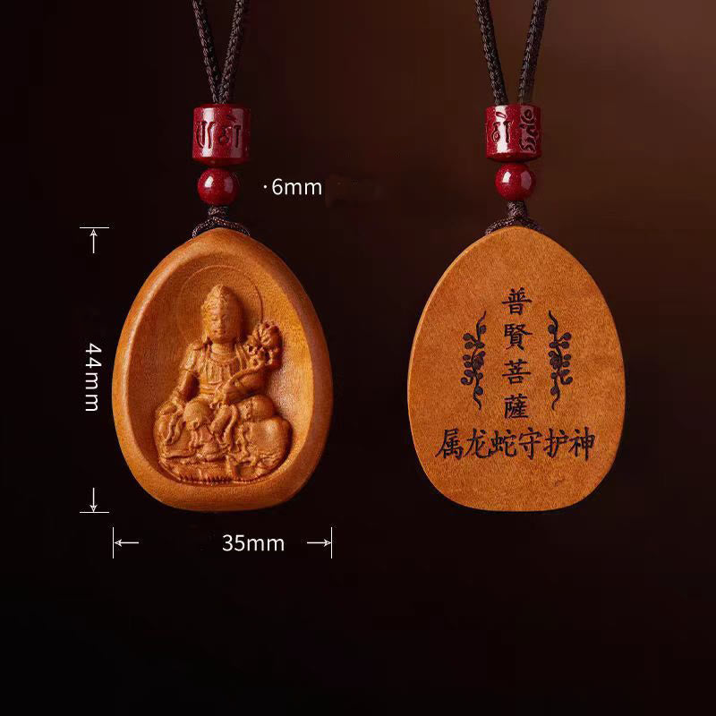 Buddha Stones Legno di pesca Cinabro Om Mani Padme Hum Zodiaco cinese Collana con corda nera Pendenti - image 13