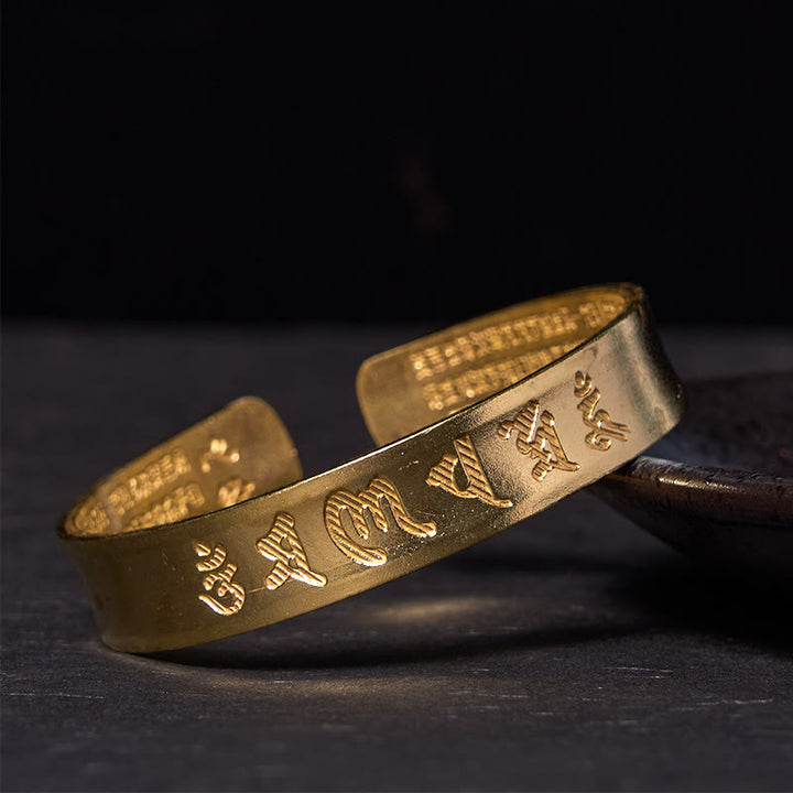 Buddha Stones Sei parole vere 'om Mani Padme Hum' Sutra del cuore Bracciale rigido in ottone e rame per la pace interiore