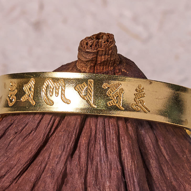 Buddha Stones Sei parole vere 'om Mani Padme Hum' Sutra del cuore Bracciale rigido in ottone e rame per la pace interiore