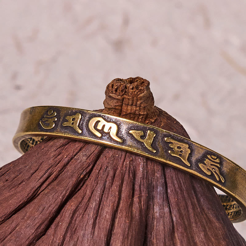 Buddha Stones Sei parole vere 'om Mani Padme Hum' Sutra del cuore Rame Ottone Saggezza Pace Bracciale rigido