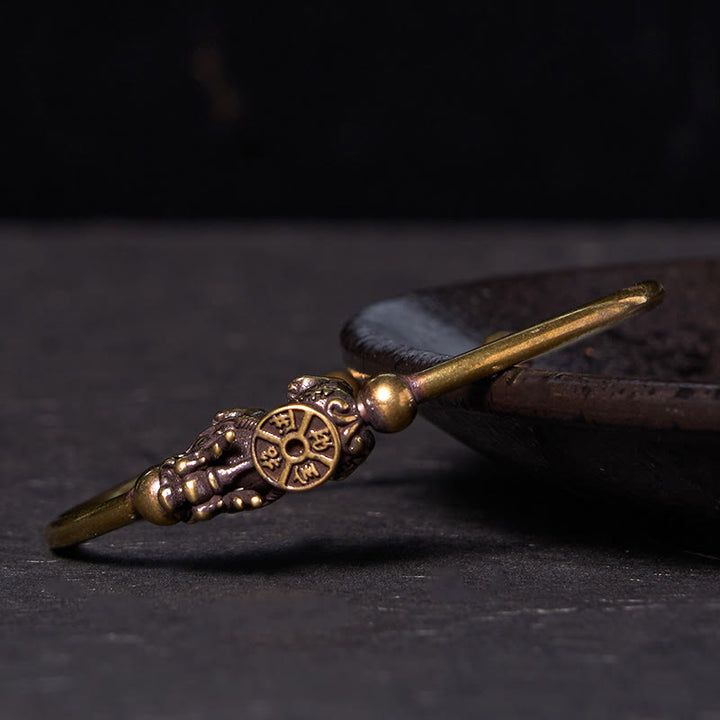 Buddha Stones Pi Xiu Portare Bussola Fu Carattere Rame Ottone Fortuna Ricchezza Braccialetto