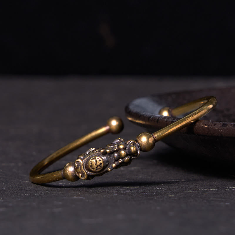 Buddha Stones Pi Xiu Portare Bussola Fu Carattere Rame Ottone Fortuna Ricchezza Braccialetto