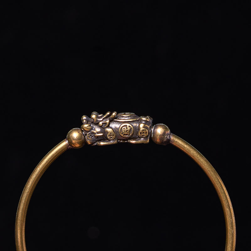 Buddha Stones Pi Xiu Portare Bussola Fu Carattere Rame Ottone Fortuna Ricchezza Braccialetto