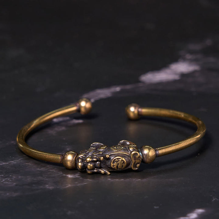 Buddha Stones Pi Xiu Portare Bussola Fu Carattere Rame Ottone Fortuna Ricchezza Braccialetto