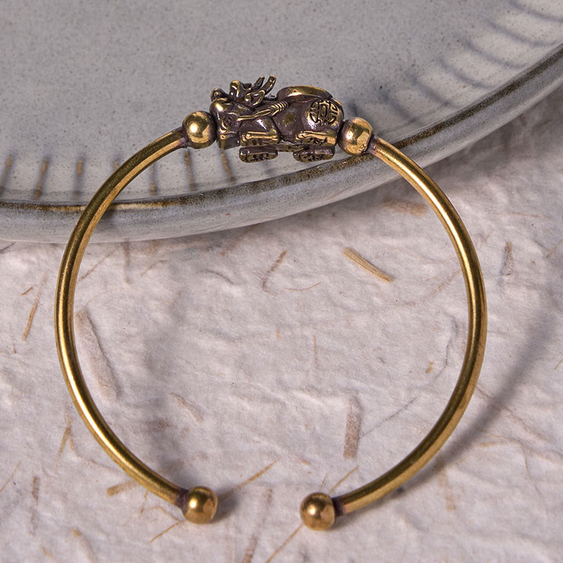 Buddha Stones Pi Xiu Portare Bussola Fu Carattere Rame Ottone Fortuna Ricchezza Braccialetto