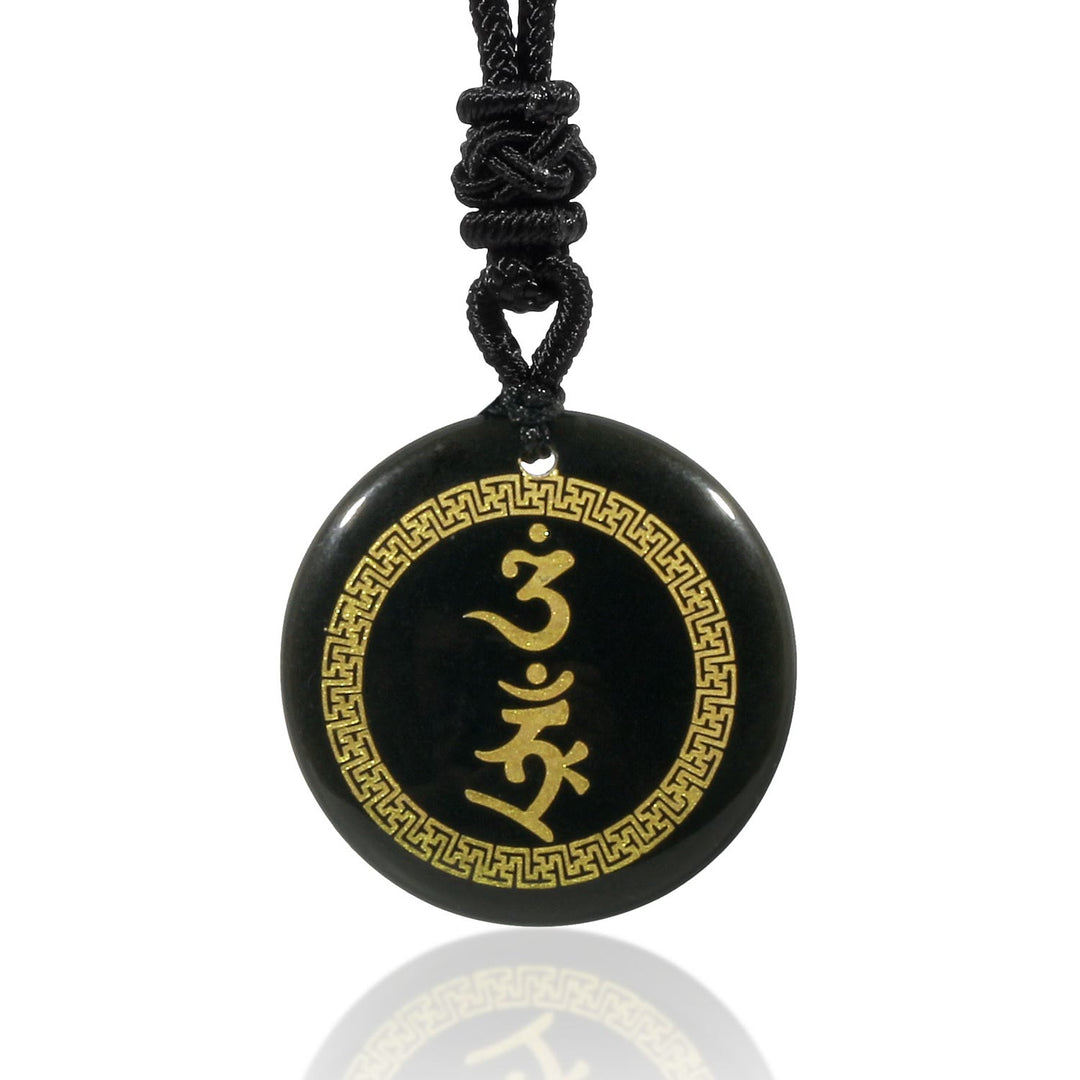 Buddha Stones che circondano il modello della svastica Vajra Protezione Mantra Naturale Vari cristalli Ossidiana nera Collana pendente