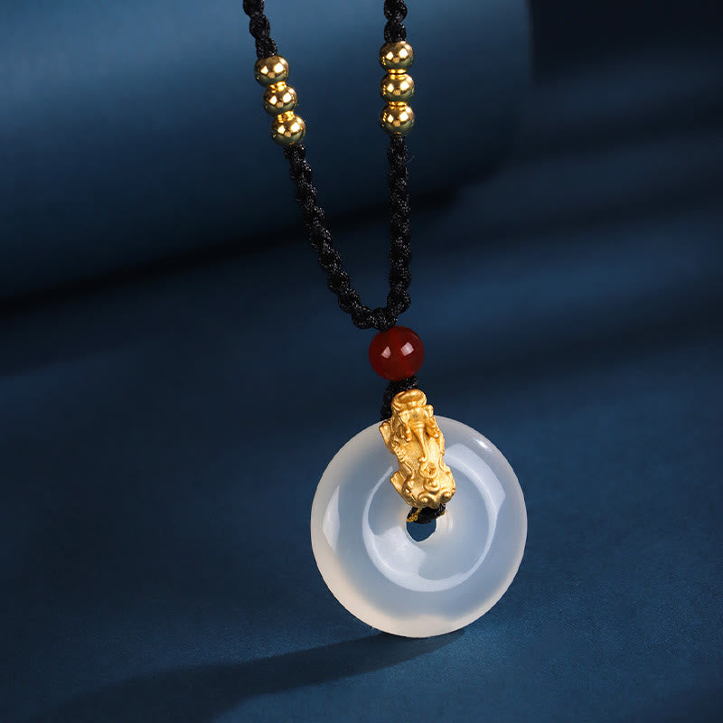 Buddha Stones Onice nero Agata bianca Fibbia della pace Argento Sterling 999 Oro PiXiu Collana con ciondolo della fortuna - image 10
