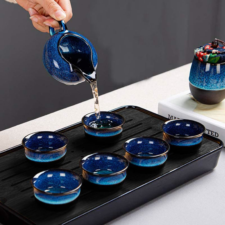 Buddha Stones Blu Gradiente Colore Cinese Gongfu Tè Teiera in Ceramica Portatile Sacchetto Regalo Scatola Set