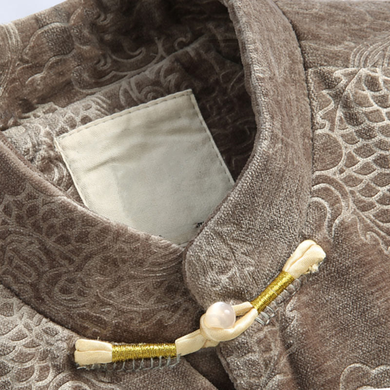 Buddha Stones Capodanno cinese Drago Nuvole di buon auspicio Rana-bottoni Tang Suit Giacca Camicia da uomo con tasche