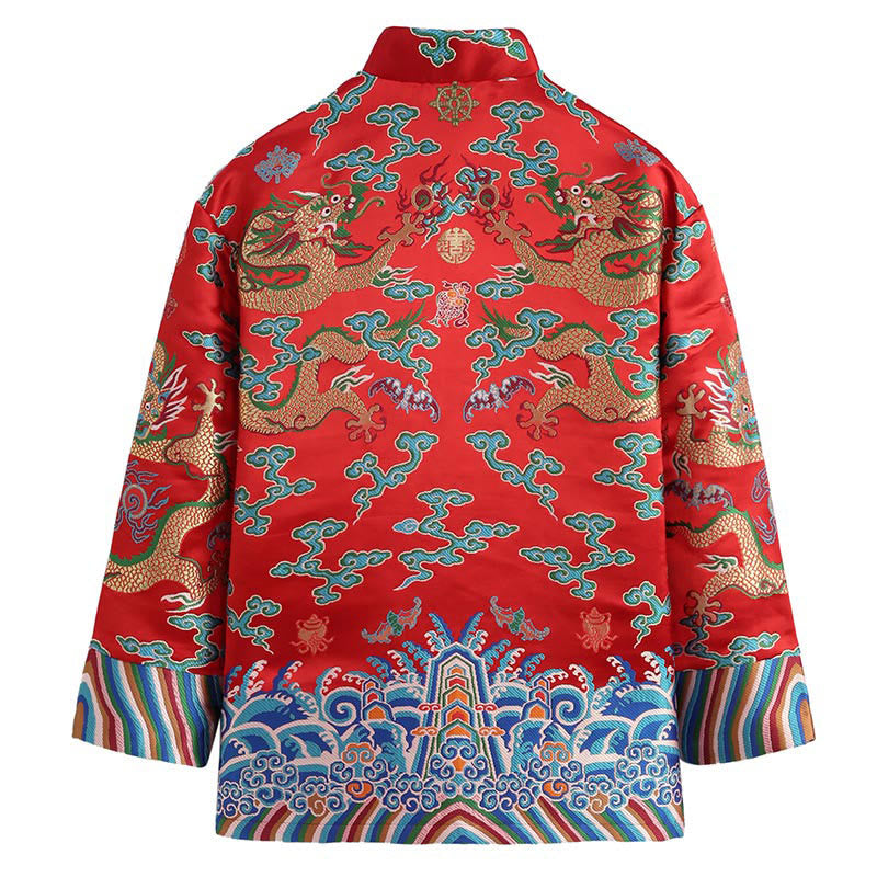 Buddha Stones Capodanno cinese Drago Ricamo Nuvole di buon auspicio Rana-bottoni Tang Suit Giacca Camicia da uomo