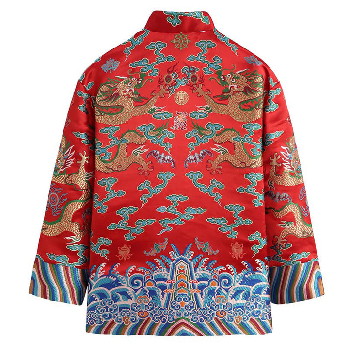 Buddha Stones Capodanno cinese Drago Ricamo Nuvole di buon auspicio Rana-bottoni Tang Suit Giacca Camicia da uomo