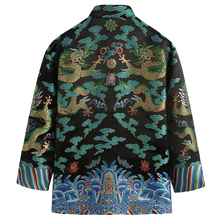Buddha Stones Capodanno cinese Drago Ricamo Nuvole di buon auspicio Rana-bottoni Tang Suit Giacca Camicia da uomo