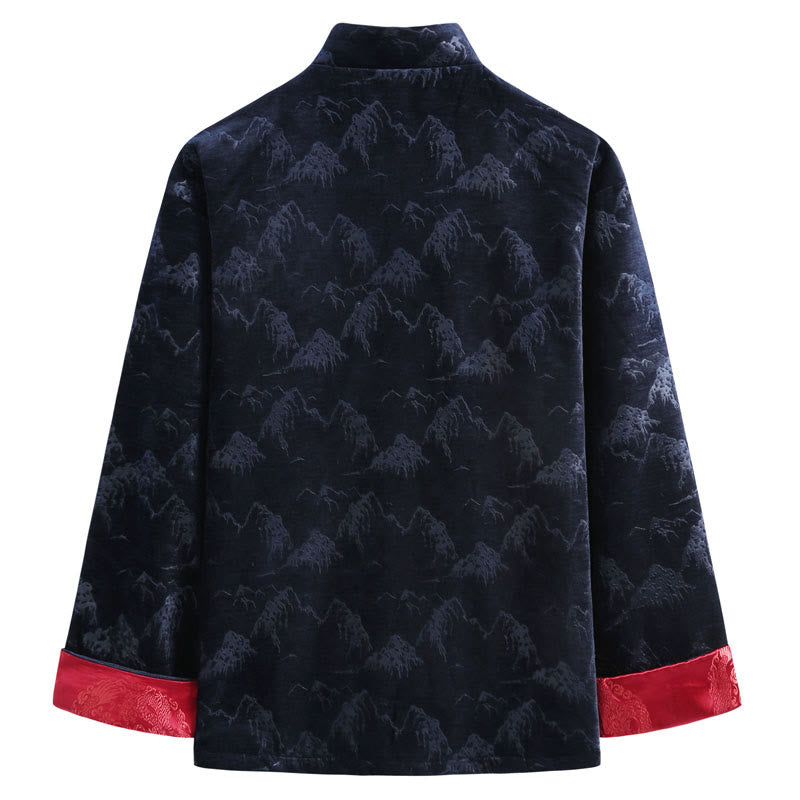 Giacca da uomo con camicia e tasche, realizzata a mano, con bottoni a forma di rana, motivo Buddha Stones, capodanno cinese, paesaggio