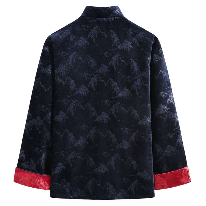 Giacca da uomo con camicia e tasche, realizzata a mano, con bottoni a forma di rana, motivo Buddha Stones, capodanno cinese, paesaggio