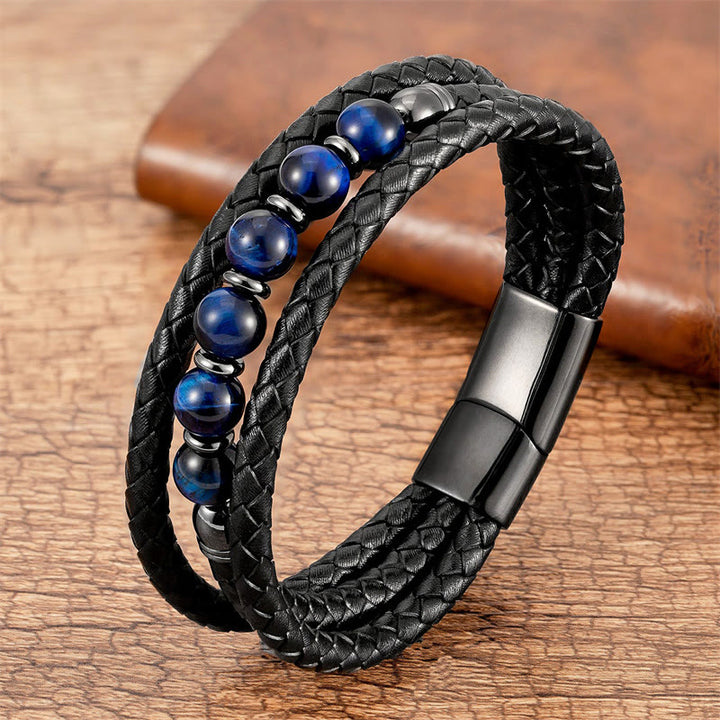 Braccialetto in pelle positivo con perline di onice nero e occhio di tigre Buddha Stones Lava Rock Ematite - Occhio di tigre blu - 18-22 cm - image 7