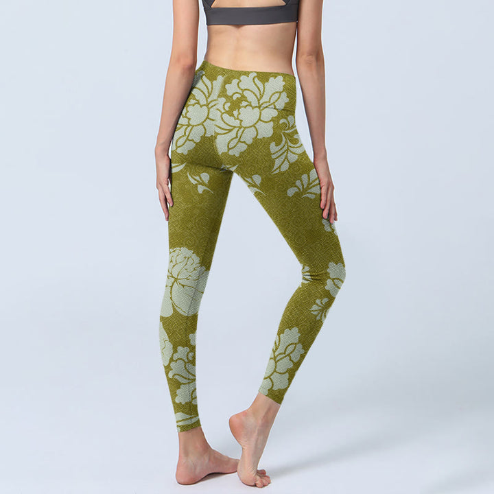 Leggings da palestra con stampa di fiori monocromatici Buddha Stones, pantaloni da yoga da donna - image 5