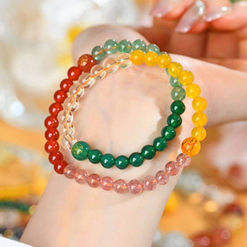 Buddha Stones Cinque Elementi Vari Cristallo Agata Quarzo Fragola Bracciale della Saggezza
