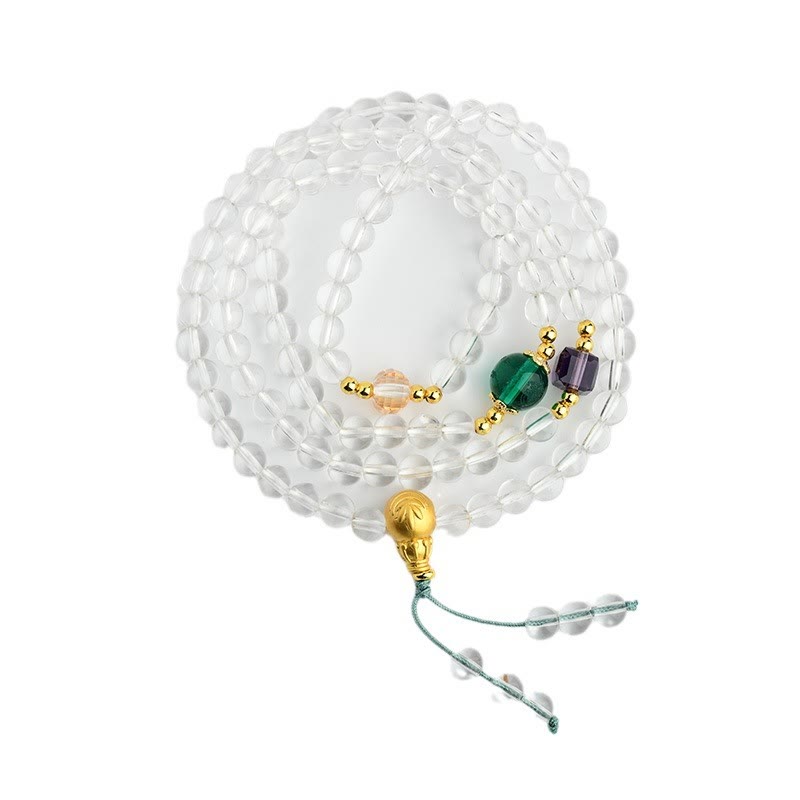 Bracciale Buddha Stones 108 Mala Beads White Crystal Clarity