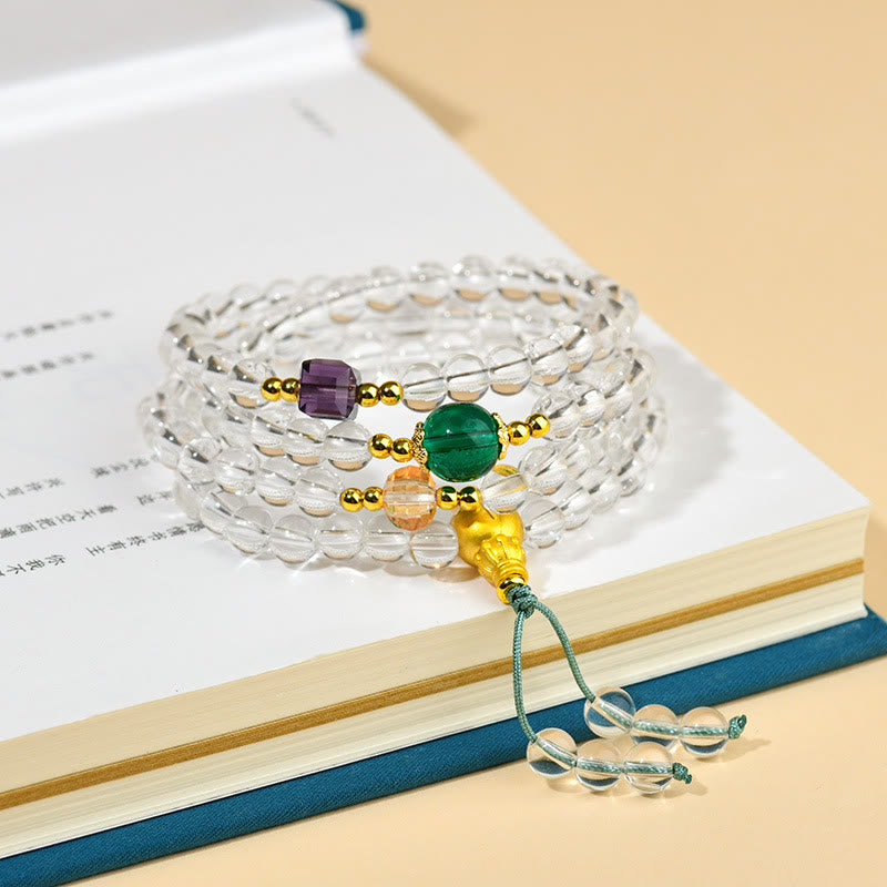 Bracciale Buddha Stones 108 Mala Beads White Crystal Clarity