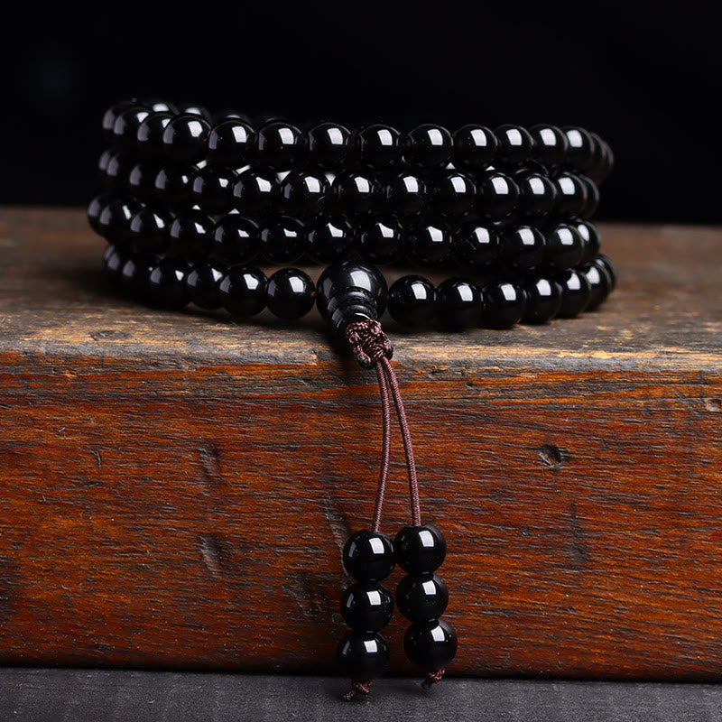 Buddha Stones 108 Mala Beads Braccialetto di ossidiana nera lce Obsidian Fulfilment