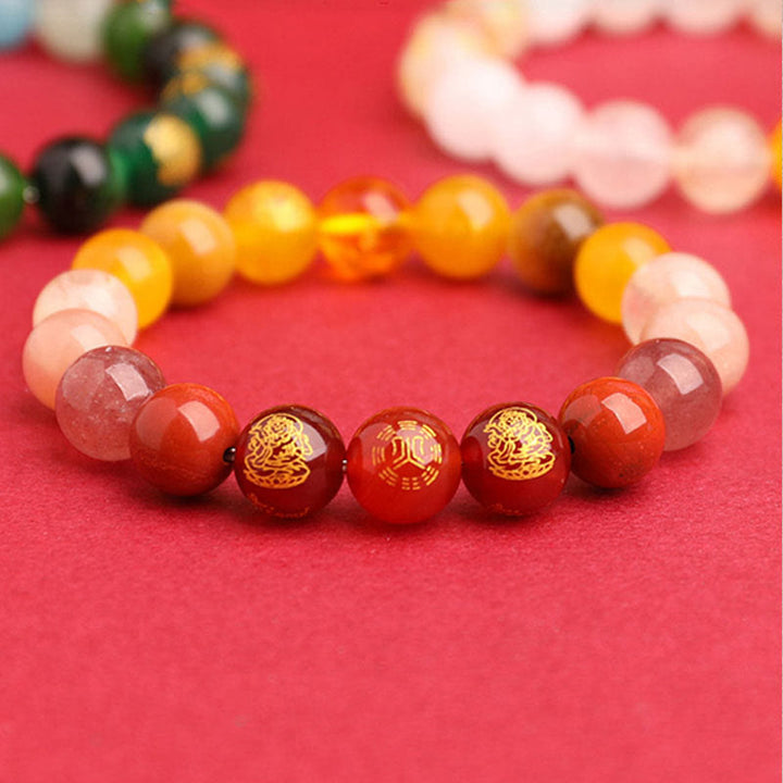 Buddha Stones Cinque Elementi Vari Agata Cristallo Agata Rossa del Sud Quarzo Fragola Pietra del Sole Citrino Braccialetto della Fortuna