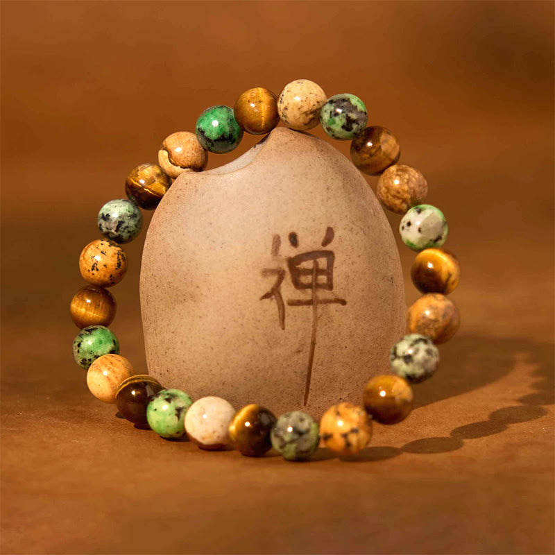 Braccialetto di protezione con perline abbinate in pietra naturale diaspro turchese occhio di tigre Buddha Stones