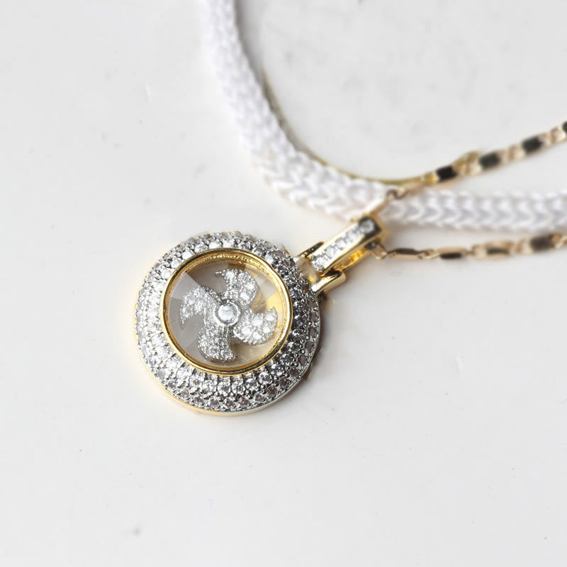 Buddha Stones placcato oro rame ottone girevole mulino a vento Fu Balance collana pendente