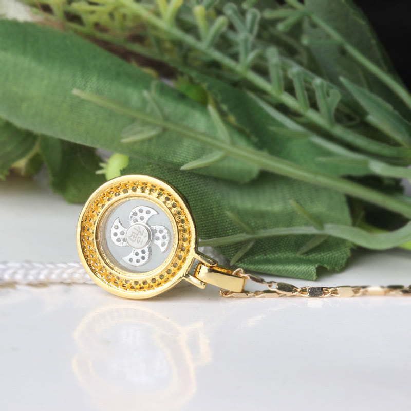 Buddha Stones placcato oro rame ottone girevole mulino a vento Fu Balance collana pendente
