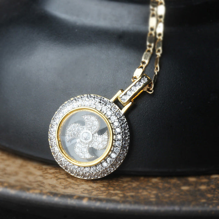 Buddha Stones placcato oro rame ottone girevole mulino a vento Fu Balance collana pendente