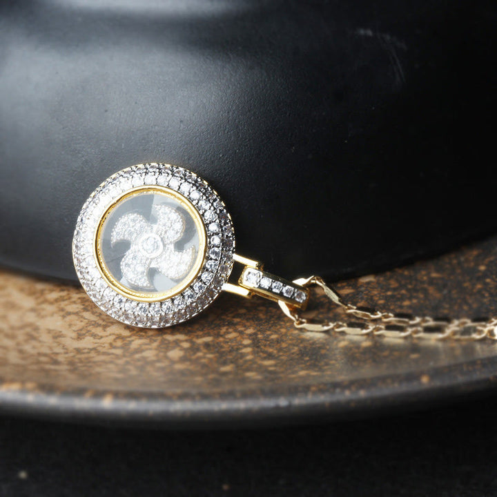 Buddha Stones placcato oro rame ottone girevole mulino a vento Fu Balance collana pendente