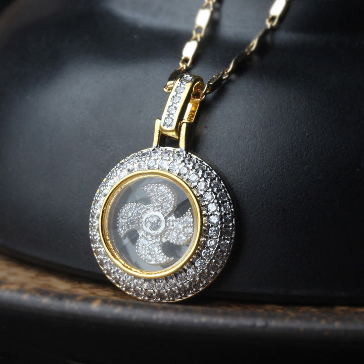 Buddha Stones placcato oro rame ottone girevole mulino a vento Fu Balance collana pendente