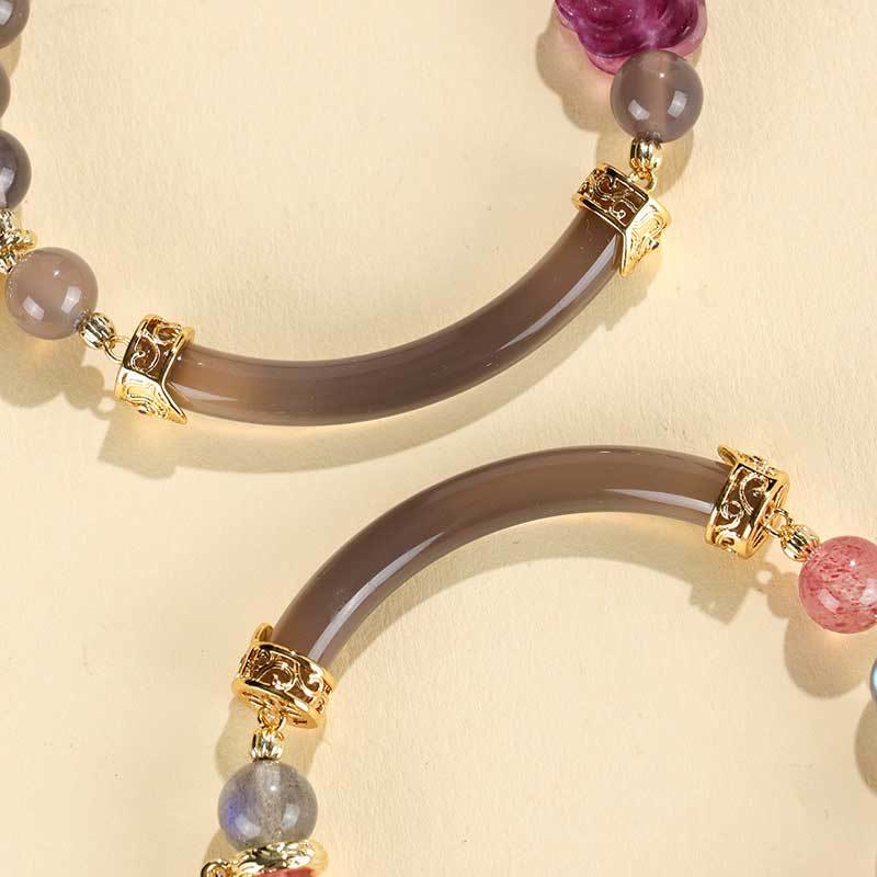 Braccialetto a metà polsino in perle di Labradorite Fluorite Quarzo fragola Buddha Stones