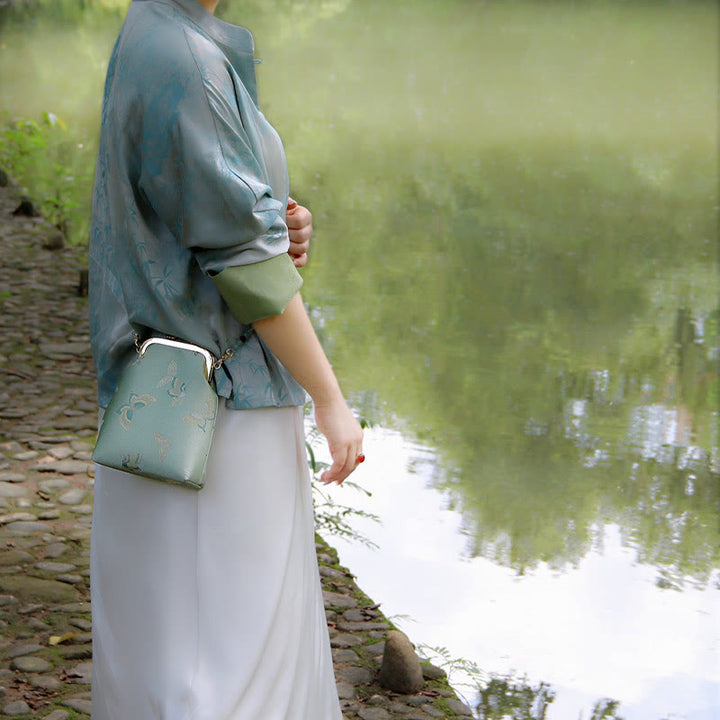 Borsa a tracolla con catena di perle e ricamo cinese retrò Buddha Stones - image 4