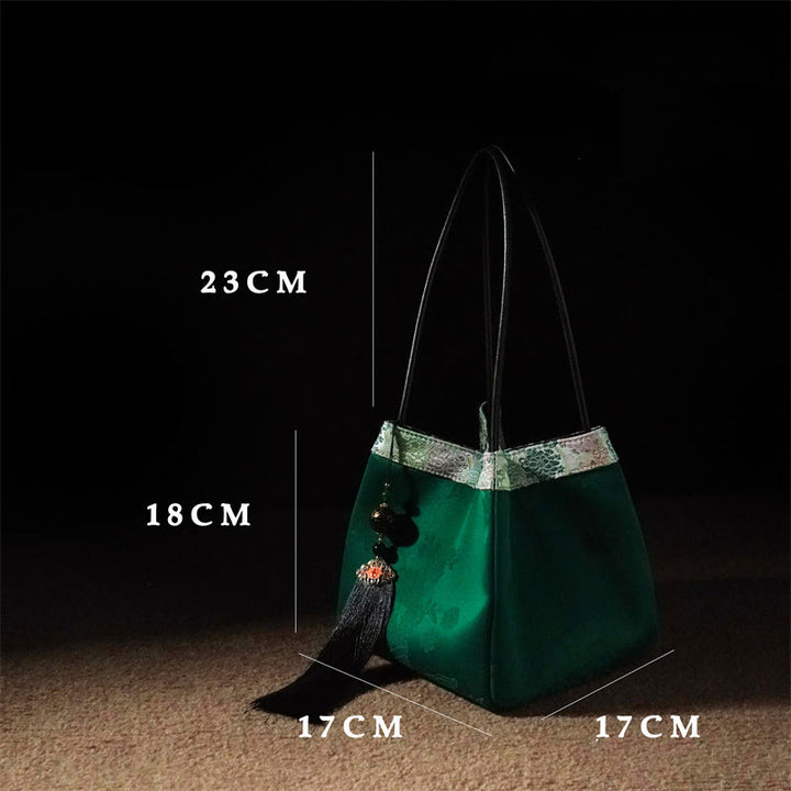 Buddha Stones Retro Fiore Farfalla Uccello Ricamo Perlina Nappa Seta di gelso Jacquard Xiangyunsha Seta Borsa a tracolla Hangbags