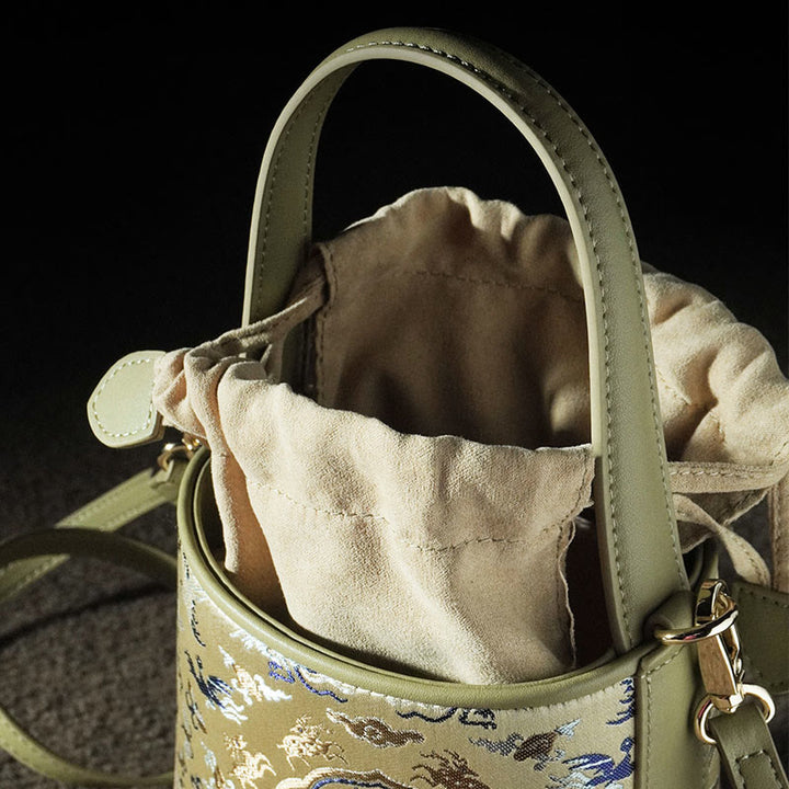 Borsa a tracolla in broccato con ciondolo a forma di gru e cervo, stile retrò, Buddha Stones