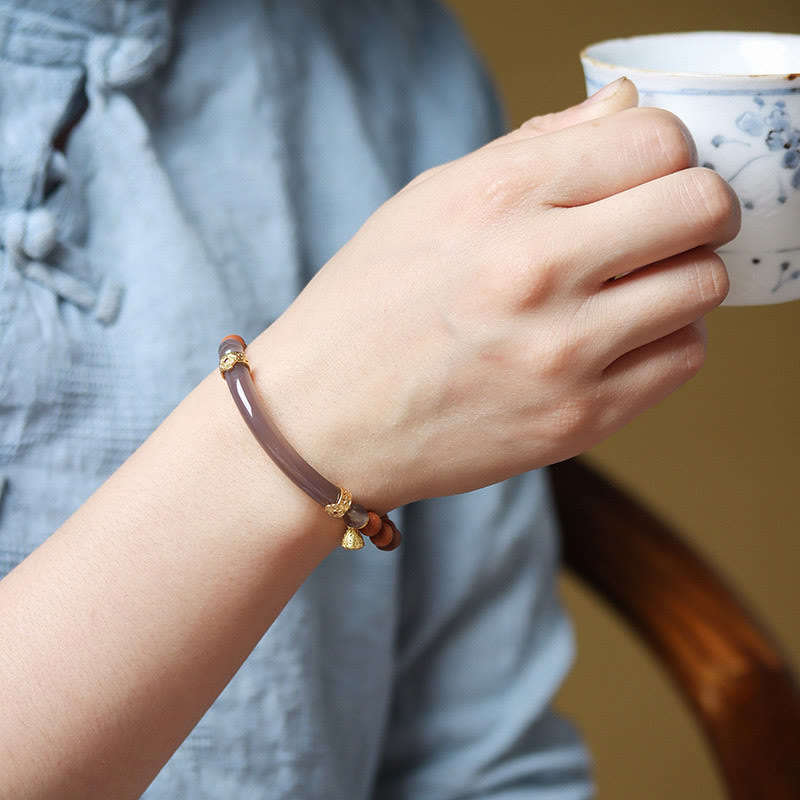 Buddha Stones Sandalo Agata Grigia Calcedonio Braccialetto Mezza Manica
