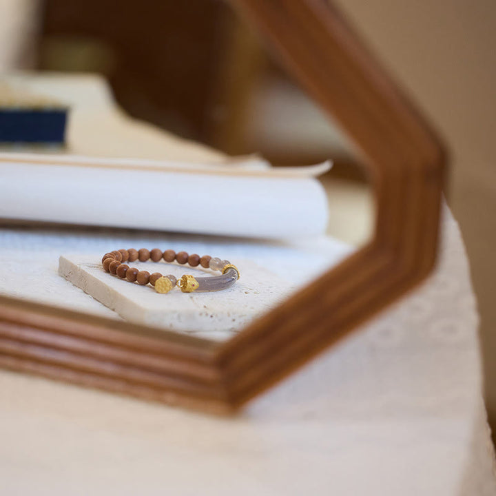 Buddha Stones Sandalo Agata Grigia Calcedonio Braccialetto Mezza Manica