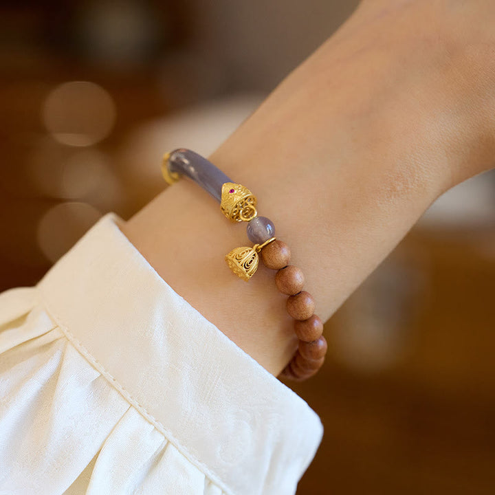 Buddha Stones Sandalo Agata Grigia Calcedonio Braccialetto Mezza Manica